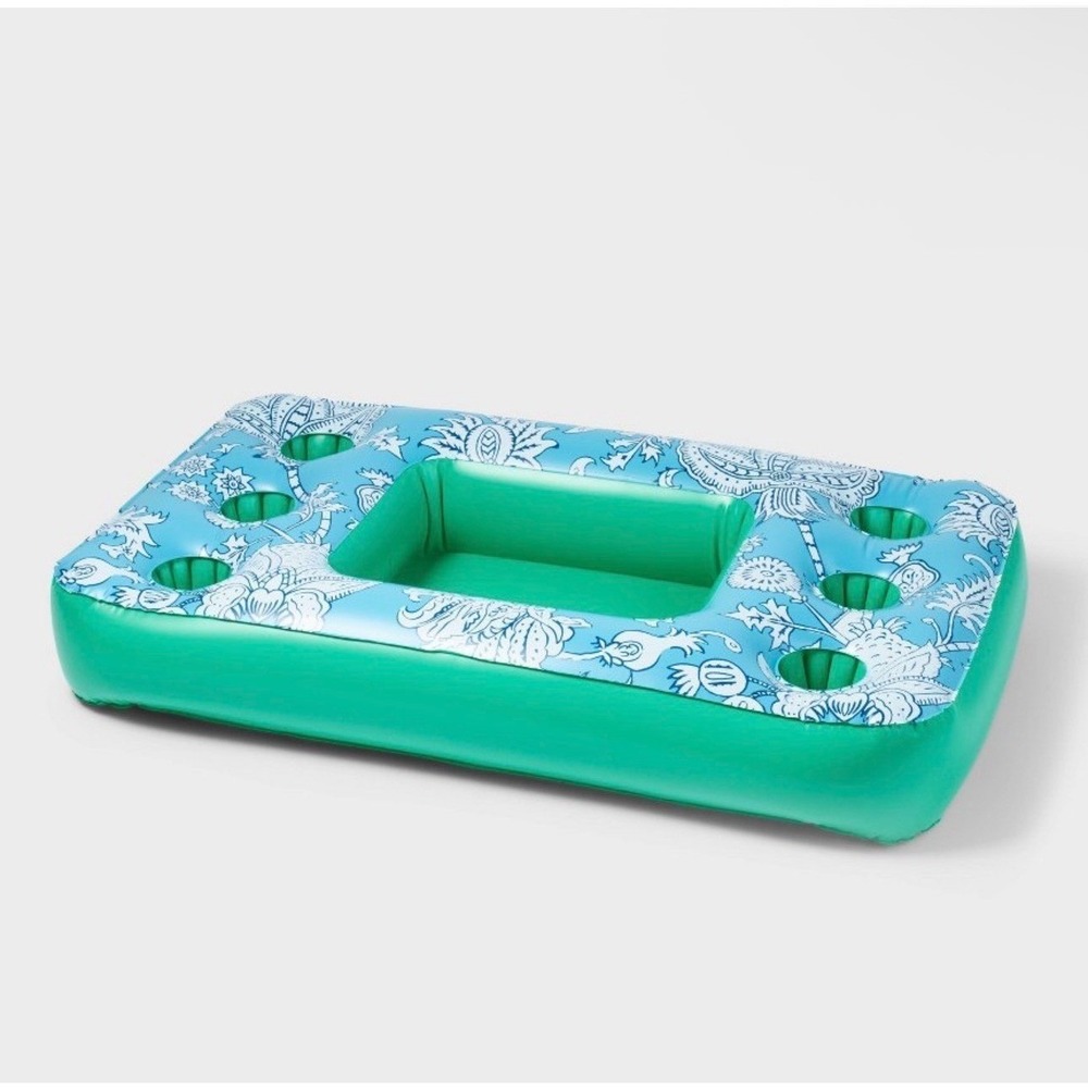 Roller Rabbit x Target Inflatable Pool Tray Blue Floral Floating Drink Holder - Picture 5 of 7